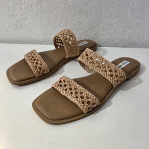 Steve Madden Dutchess Crochet Tan Slip On Slide Sandals Women's Size 10
